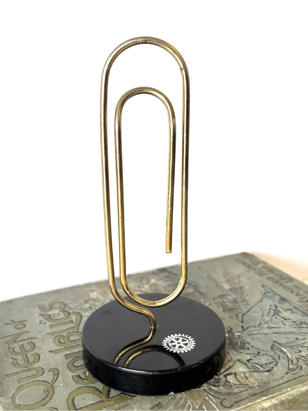 Large Brass Paperclip Holder Desk Organizer Stand Metal Rotary Shelf Decor
